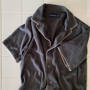 Abercrombie & Fitch Gray Short Sleeve Men's Shirt - Stitching - Large - LIKE NEW